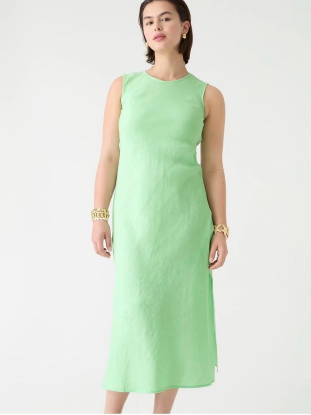 J. Crew Carolyn Linen Midi Dress Sleeveless Light Lime Green Midi Dress - Size S